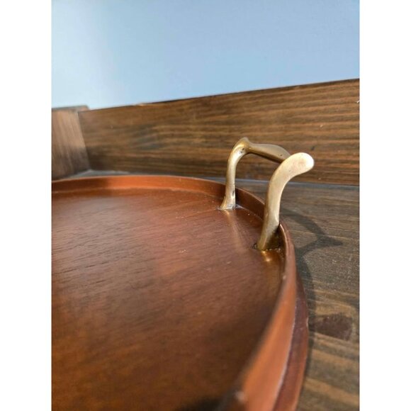 Handmade Vintage Marquetry Inlaid Wood Tea Tray with Brass Handles - Picture 9 of 10